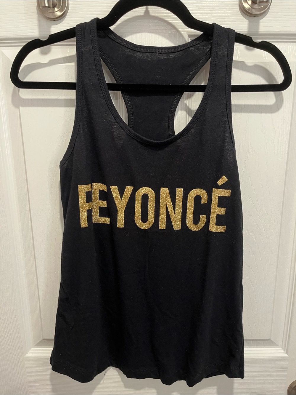 Charcoal Racerback Tank with Gold 'Feyoncé' Print
